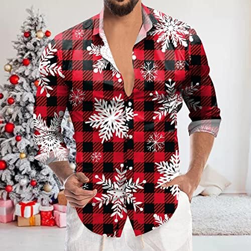 Здфер Божиќни масти за обични кошули со долги ракави, носат кошула за вратот, смешна маичка за печатење на Дедо Мраз Клаус