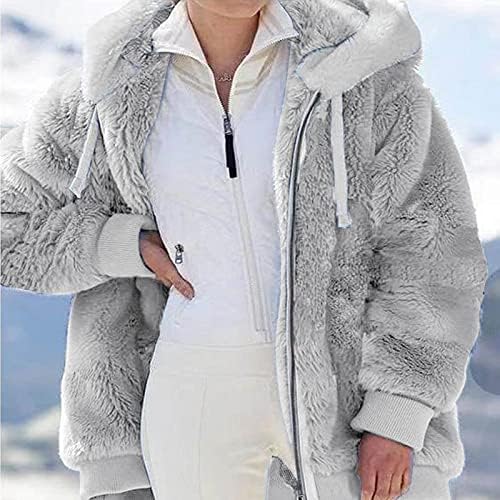 Меки цврста боја патент јакна за жени со долга ракав Худи, надворешна облека, џеб за зимска облека за зимска облека