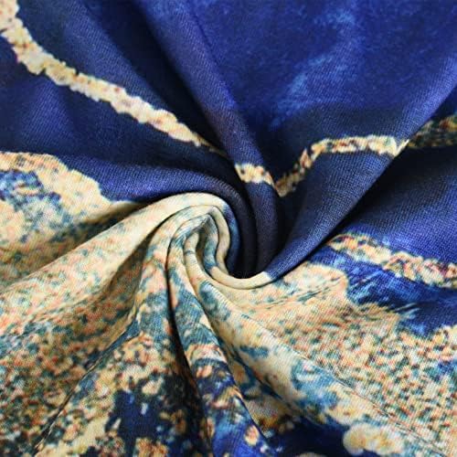 CHARELLA N63- Кралско сини дами екипаж Спандекс блузи блузи со кратки ракави мермер графички опуштени вклопени долги летни есенски блузи 2023