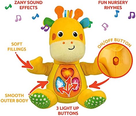 Animalирофа со жирафа со кидолаб - музичка полнета жирафа со 3 копчиња за светло, 4 детски расадници песни и звучни ефекти