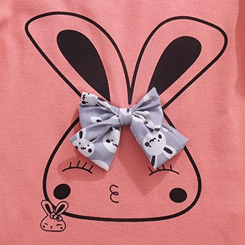 Izyjoy Бебе девојче Велигденска облека кратка ракав за тревога, симпатична насмевка зајак со лакови за девојчиња за деца, кратки панталони,