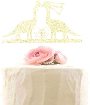 Диносауруси свадбена торта Топер, смешни диносауруси што ги бакнуваат г -дин и г -ѓа торта декори, украси за венчавки од невестата и