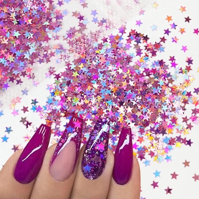 12 бои ласерски starвездени нокти Секвенс Холографски сјај за ноктите за ноктите за украсување на ноктите, снегулки за нокти, палети