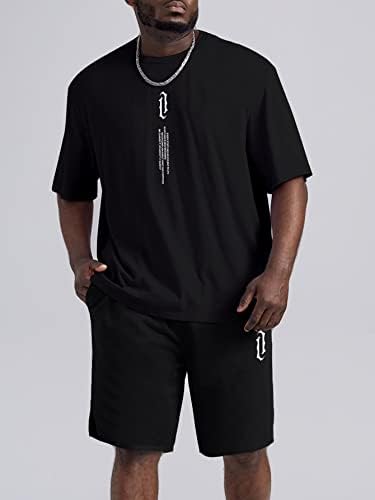 Nibhz Облека со две парчиња за мажи со мажите, слоган, графички мета и шорцеви за половината за влечење