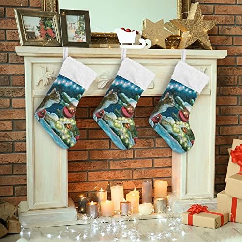 Алаза Божиќни чорапи Божиќно масло за сликање Кат Класик Персонализирани големи декорации за порибување за семејни сезонски празници Декор