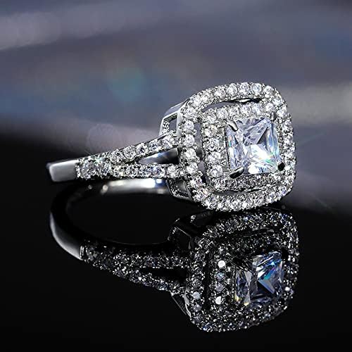 2023 година Squareенски плоштад цирконија целосен блинг дијамантски ангажман венчален прстен тенок прстен