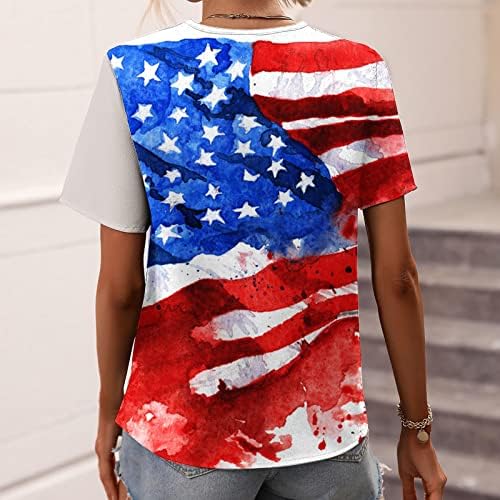 Женски летни врвови на 4-ти јули кошули Обични патриотски блузи дами асиметрични завиткувани V вратот маица мода туника блузи