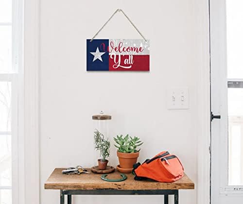 Добредојдовте, знак за декор, знак за виси од дрво, украсен, печатен знак за уметност од дрво, дрвен знак за виси, знаме за знаме на Тексас, добредојде