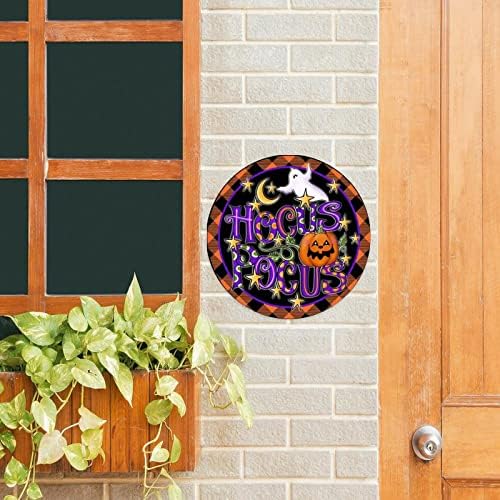 Hocus pocus портокалова и црна карирана дух знак за вештерки за Ноќта на вештерките 9 инчи тркалезни метални знаци за знаци на семејство