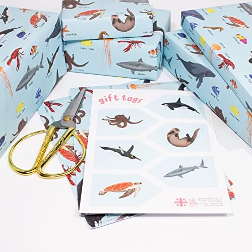 ЦЕНТРАЛНА Хартија за Завиткување 23 За Момчиња-6 Листови Обвивка За Подароци За Девојчиња - Океански Животни-Ајкула Од Кит Делфин-Симпатична Сина