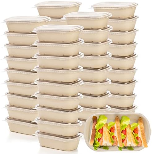 Дајленд 50 пакет компостибилни извади контејнери со храна со капа на п.п., 33 мл правоаголни садови за садови за хартија за еднократна употреба,