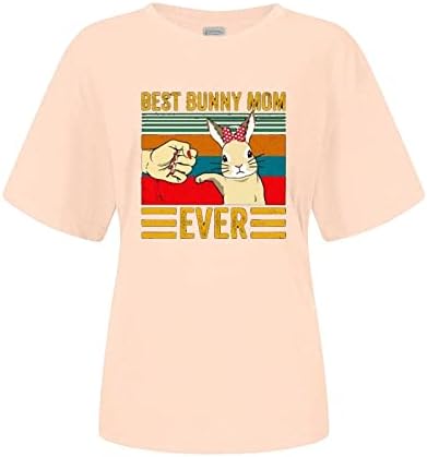 Среќни Велигденски кошули за жени диносаурус и велигденска графичка маица со јајце смешно писмо печатено врвови за кратки ракави