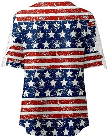 Патриотски кошули за жени Американско знаме лето кратки ракави против маички со маички starsвезди лабави вклопуваат обични забавни маички