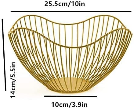 Fanduo метална жица Овошна корпа - Декоративна метална рамка Овошна чинија за дневна соба, кујна, злато на countertop, висина