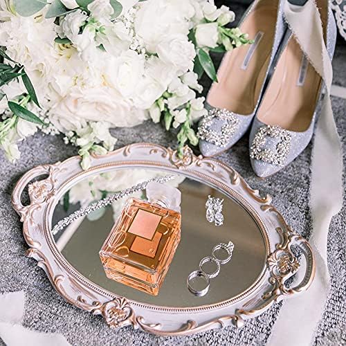 Декоративна фиока за огледало на Lzymsz, гроздобер овален фиока за приказ за парфем, шминка, накит, козметичка послужавник, послужавник за сервирање