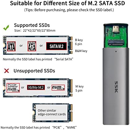 Ssk Алуминиумска Алатка-Бесплатно M. 2 SATA SSD Комплет Читач USB 3.2 Gen 2 Тип-C Надворешен Ssd Адаптер Поддршка UASP Трим За M2 SATA NGFF 2242/2260/2280