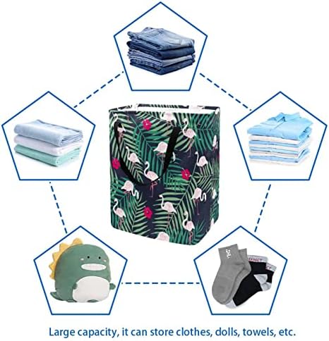 Фламинго Дланка Лисја Шема Печатење Склопувачки Пречки за Перење алишта, 60L Водоотпорни Корпи За Перење Корпа За Перење Облека Играчки Складирање