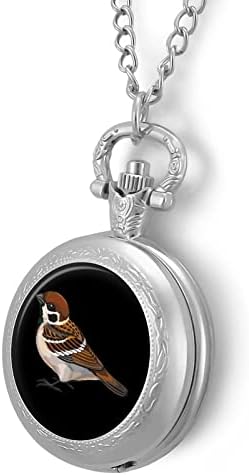 Sparrow Bird Vintage Pocket Watch Watch броеви кварцни часовници со ланец за подароци за роденден за татко Папа татко татко
