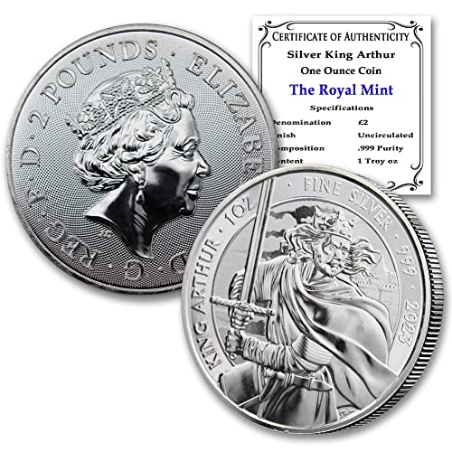 2023 1 мл Британски Сребрен Крал Артур Монета Од Кралската Нане Брилијантна Нециркулирана Со Сертификат За Автентичност Фунти 2 Нане Држава