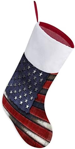 Ретро американско знаме на САД, црвени Божиќни празници, домашни украси за Божиќно дрво камин што виси чорапи