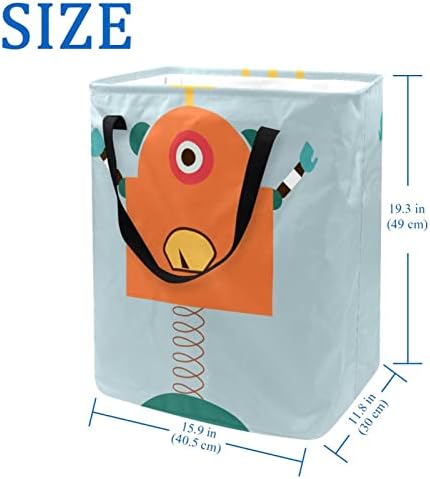 Гроздобер Смешен Цртан Филм Робот Печатење Склопувачки Пречки за Перење Алишта, 60L Водоотпорни Корпи За Перење Корпа За Перење