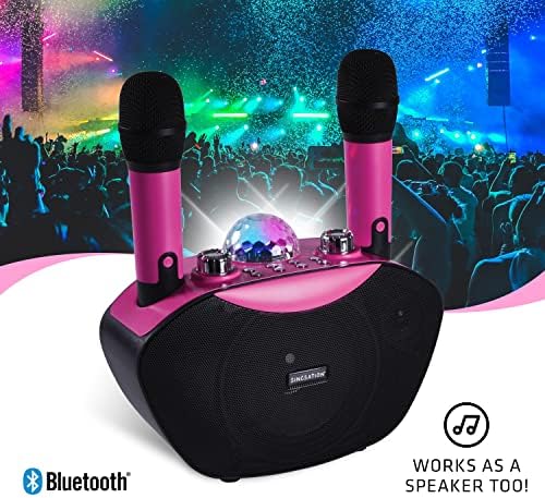 Singsation Karaoke Machine, 5.0 Bluetooth Portable Home System за деца и возрасни, 2 безжични микрофони, прекрасни звуци влијаат и диско