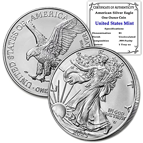 2023 година многу од 1 мл Американски орел сребрен златни монети брилијантни нециркулирани во оригиналната цевка на Соединетите држави и сертификати
