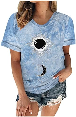 Месечината Сонцето Графички Маици За Дами Кратки Ракави Екипажот Вратот Подарок Каваи Смешни Вратоврска Боја Блузи Маици Тинејџерки 2023 ВР