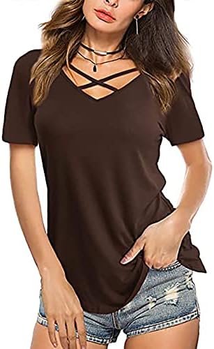 Женска кошула краток ракав 2023 памук vneck бренд за завиткување широко нозе обичен подигање на врвот за дами лето есен