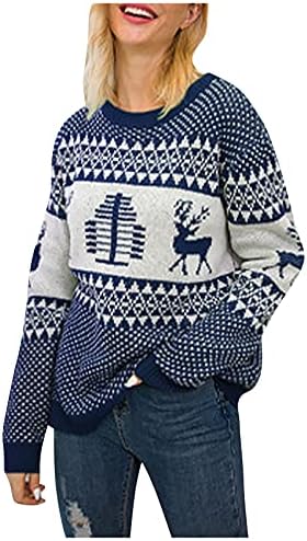 Ymosrh женски пад џемпер плус големина на вратот долг ракав Божиќ печатен џемпер врвна облека за џемпери