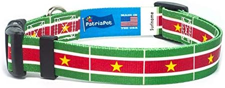 Suriname Dog Culle | Знаме на Суринам | Martingale Slip-on | Направено во NJу ерси, САД | За дополнителни големи кучиња | 1 инч широк