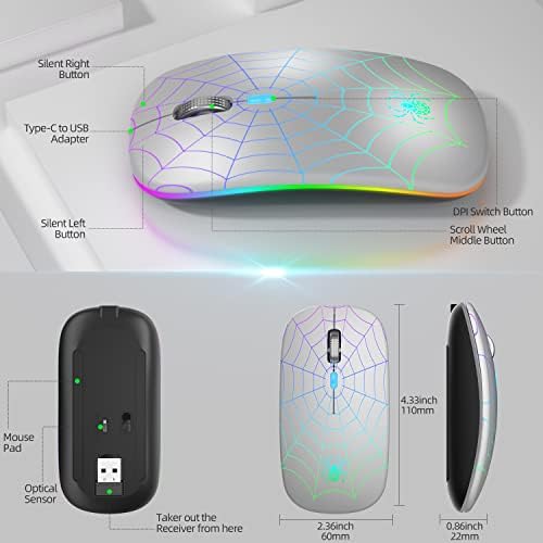 Безжичен Глушец, Пренослив Мобилен Оптички Безжичен Глушец Со USB И Тип C Приемник, 3 Прилагодлив DPI Безжичен Компјутерски Глушец За Mac Книга, Лаптоп, Десктоп, Windows , КОМ