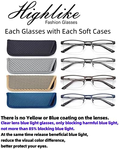 Очила за читање на сина светлина за мажи, читатели на метални полупрофесионални очила за чиста леќа за очила со торбички со торбички