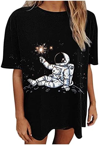 Астрономија starsвезди Сонце Месечина Астронаут планети галаксиски простор Надворешни маици жени гроздобер краток ракав преголема маичка