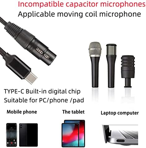 Pusokei USB C до XLR Femaleенски кабел, HIFI USB C микрофон кабел, линија за снимање на микрофон вградена во чип D/A конверзија за Windows