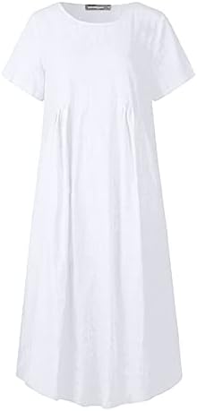 Gerенски фустан на генер за лето 2023 година моден солиден краток ракав со џеб на вратот ретро долг фустан