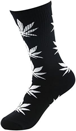 Зандо атлетски плевели чорапи за мажи марихуана лисја печатени високи чорапи со екипаж, памучни чорапи подароци зимски чорапи за жени