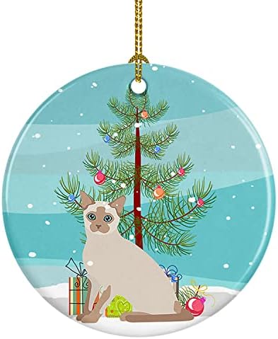 Богатства на Каролина CK4805CO1 Тонкине мачка Среќен Божиќен керамички украс, украси за новогодишни елки, висечки украс за Божиќ, празник, забава,