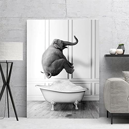 Постери за слонови на кади интересни скокови слонови wallидни уметности декор Хумористични животни можат да бидат обесени во детски бањи спална