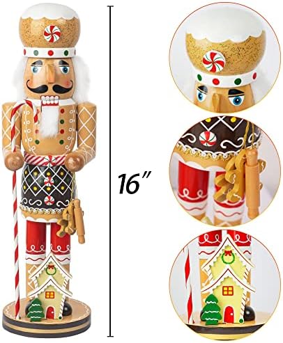 Funpeny 16 Божиќни украси на оревци фигури, дрвен човек од ѓумбир, колекционерски оревче за зимска маса во затворен простор за