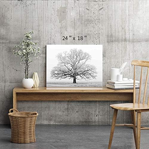 Зимско дрво платно wallидна уметност: црно -бело дрво слика печати уметнички дела за дневни простории wallидни декор