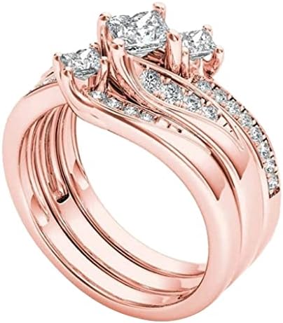 Womenените ветуваат прстен Едноставно розово злато симулиран дијамантски прстен природен бел бел венчален прстен за накит подароци ветуваат прстен