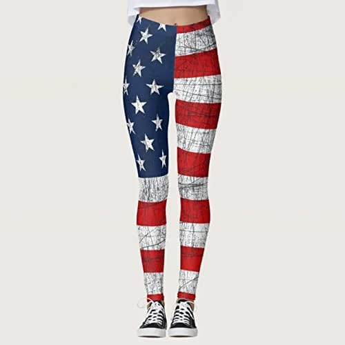 Американски хеланки на знамето со високи половини на женски високи половини, тенок молив пантолони, истегнете ги задникот за