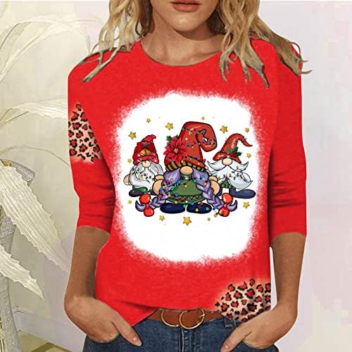 Божиќ 3/4 ракав врв за жени Смешни гнони печати пулвер врвови на екипажот блуза леопард маици со долг ракав