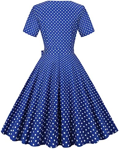 Скејтер фустан за жени летни жени забави случајни точки печати краток ракав од 1950 -тите години на домаќинка вечер удобен фустан за