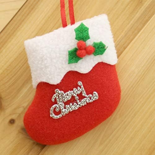 АМОСФУН Божиќни мини чорапи украси за ткаенини за новогодишни елки за елки, слатки висечки украси за елка што висат украси за