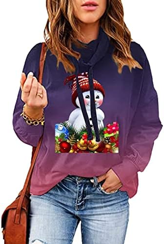 Обични џемпери на Hoksml за жени прекрасни Божиќни снежно печатење градиент со долги ракави пулвер блуза сите врвови на натпреварите