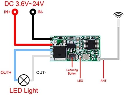 Безжичен прекинувач на Rodot Mini Relay, 433MHz прекинувач за далечински управувач, DC 6V 12V 24V 1CH канален реле безжичен безбеден RF Transmiter and Receiver комплет, моментален режим на закл?