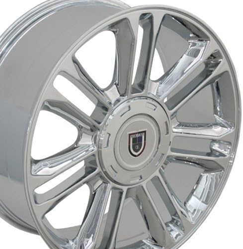 OE Wheels LLC 22 Inch Embers одговара на Chevy Silverado Tahoe Sierra Yukon Escalade CA83 Chrome 22x9 венчиња Hollander 5358 Ironman Imove Gen2 гуми поставени