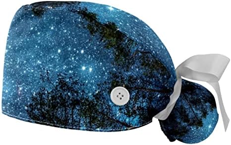 Природна шума сјај галаксиска ноќ прилагодлива работна капа со копчиња еластична лента вратоврска за жени за жени
